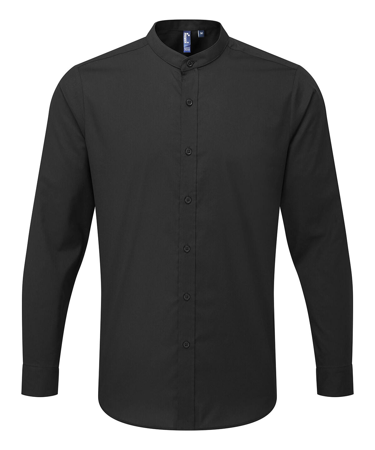 Premier PR258 Banded collar grandad long sleeve shirt Black
