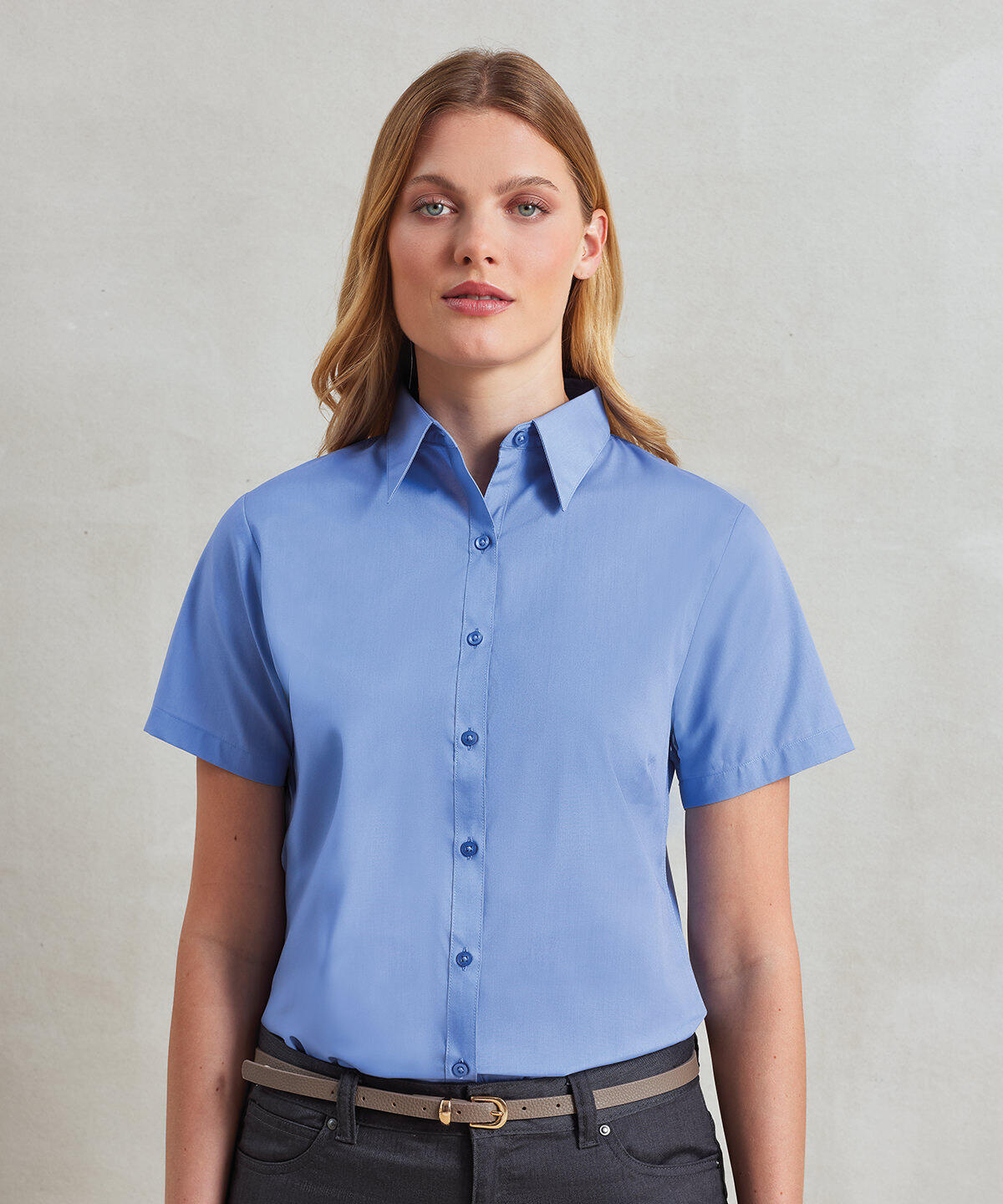 PR302 Women's short sleeve poplin blouse Black - Image 2