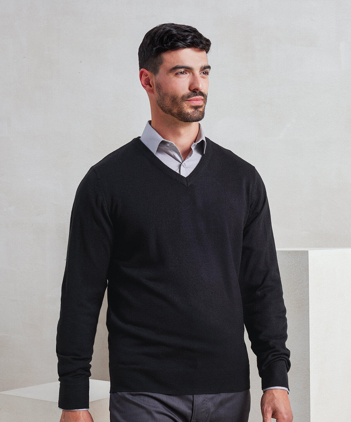 PR400 'Essential' acrylic v-neck sweater Blue - Image 2