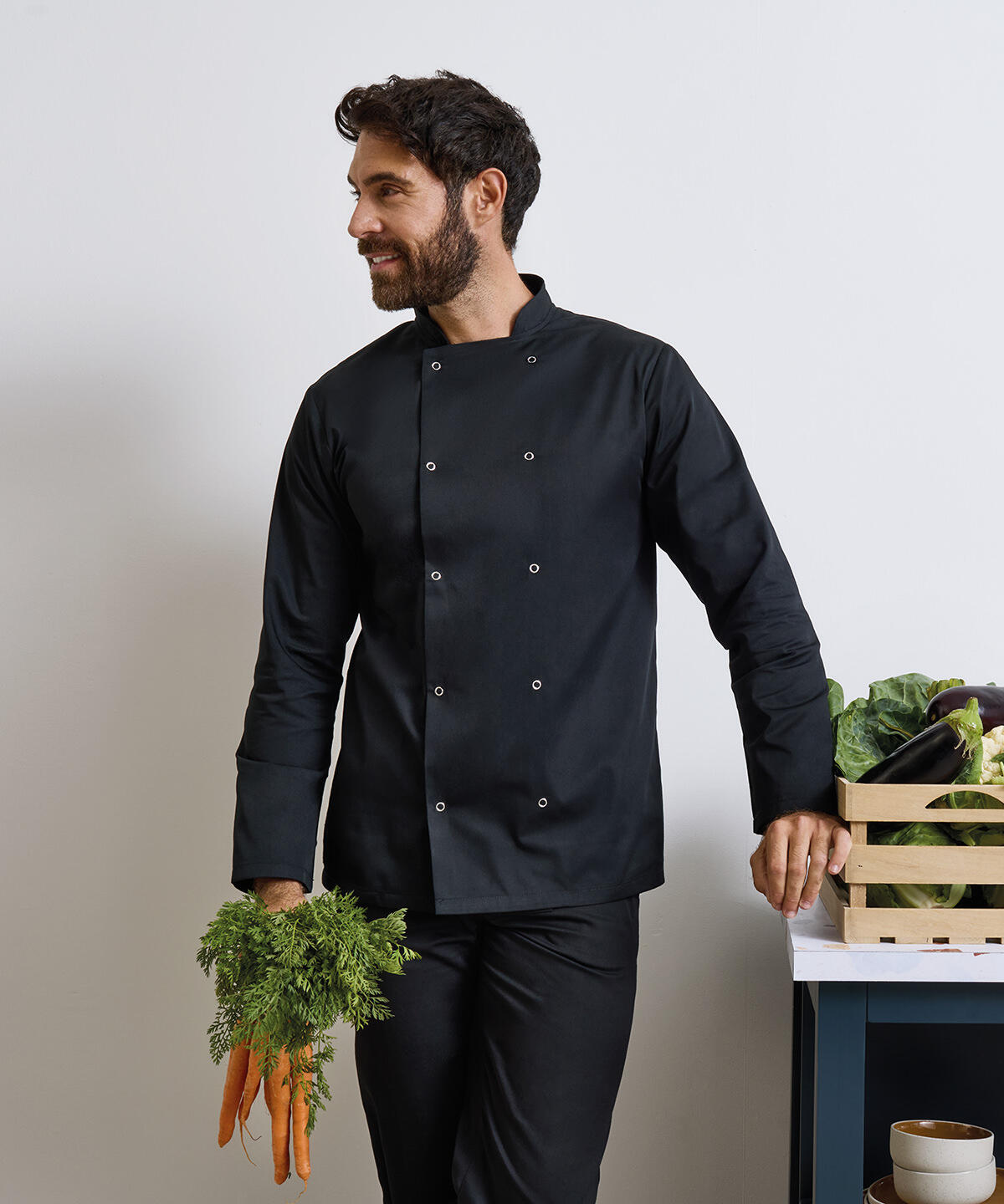 PR665 Studded front long sleeve chef's jacket White - Image 2