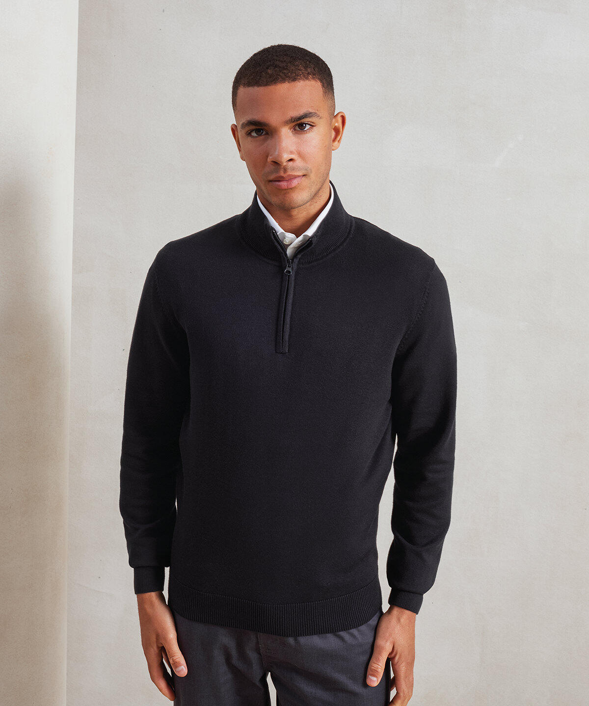 PR695 ¼ zip knitted sweater Grey - Image 2