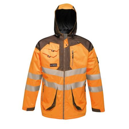 Regatta High Visibility TRA340 REGATTA HIGH VISIBILITY Hi-Vis Parka Jacket Orange/Grey