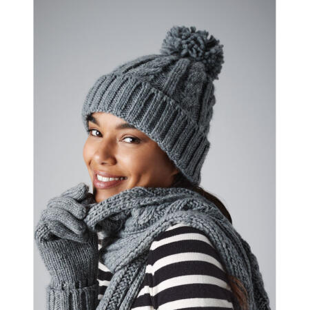 Beechfield B480 Cable Knit Melange Beanie Mustard