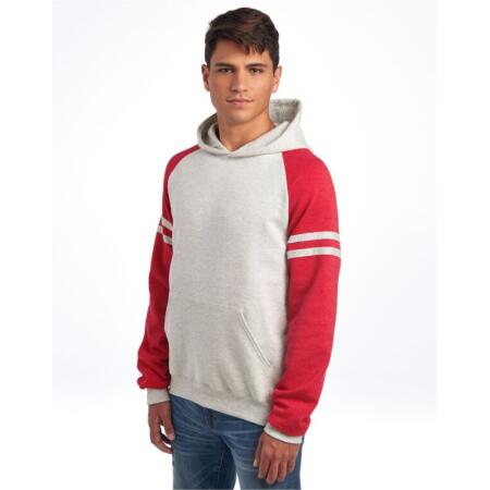 Jerzees 0S97CR0 Jerzees NuBlend Varsity Colour-Block Hood Oatmeal Heather/ Fiery Red Heather