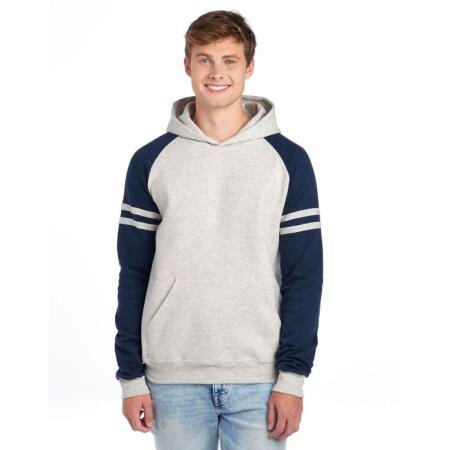 Jerzees 0S97CR0 Jerzees NuBlend Varsity Colour-Block Hood Oatmeal Heather/ Indigo Heather