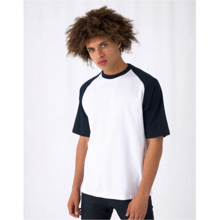 White/Red Mens Short Sleeve Baseball Tee