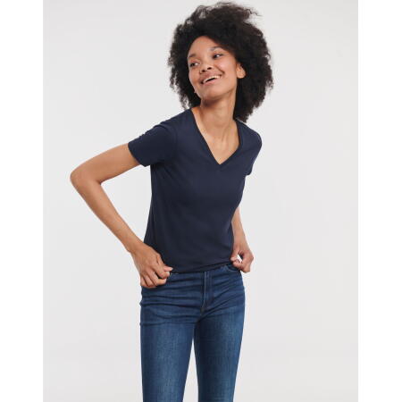 Russell Pure Organic R103F Ladies' V-Neck T French Navy