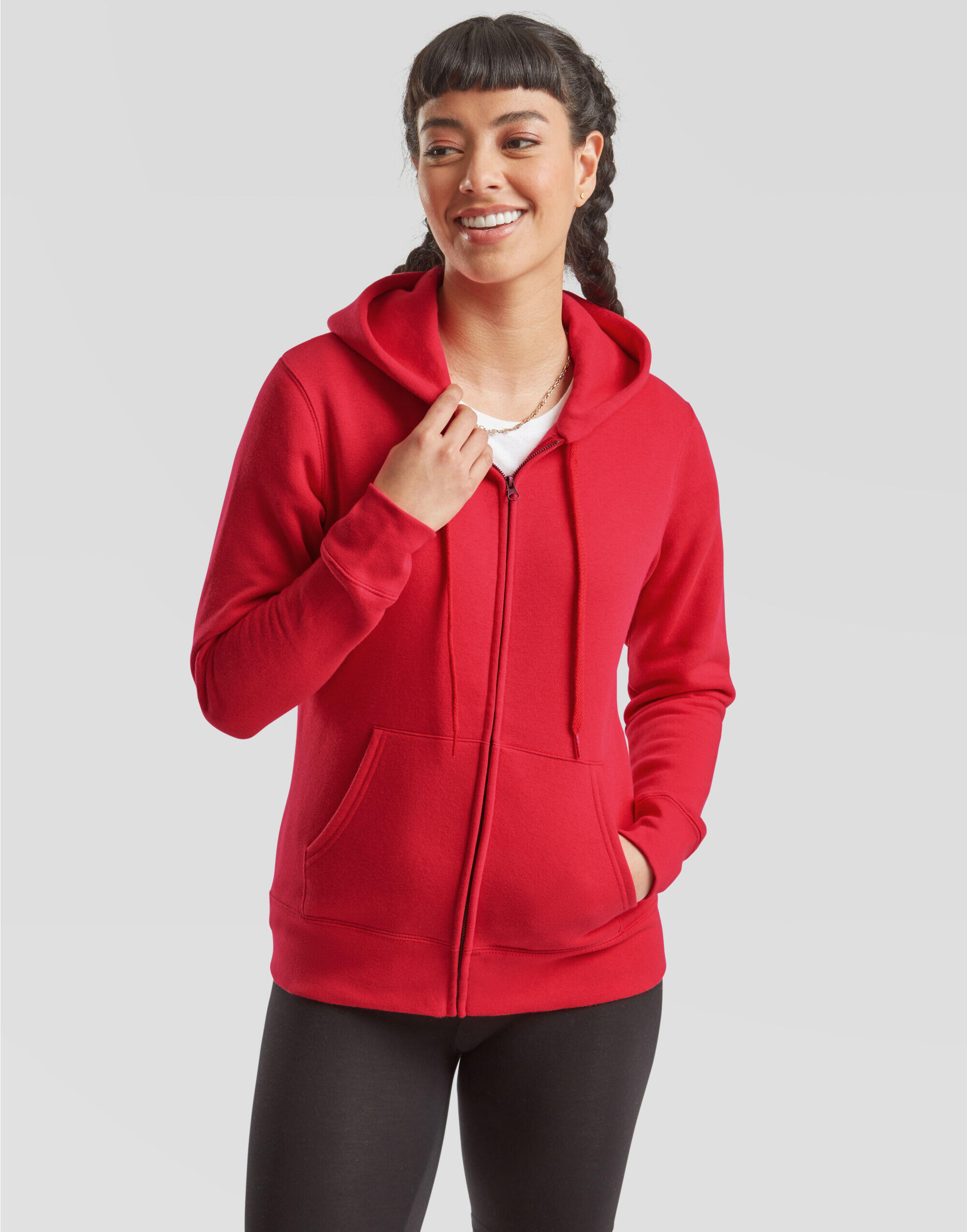 Fruit Of The Loom Red Ladies' Premium Hooded Sweat Jacket