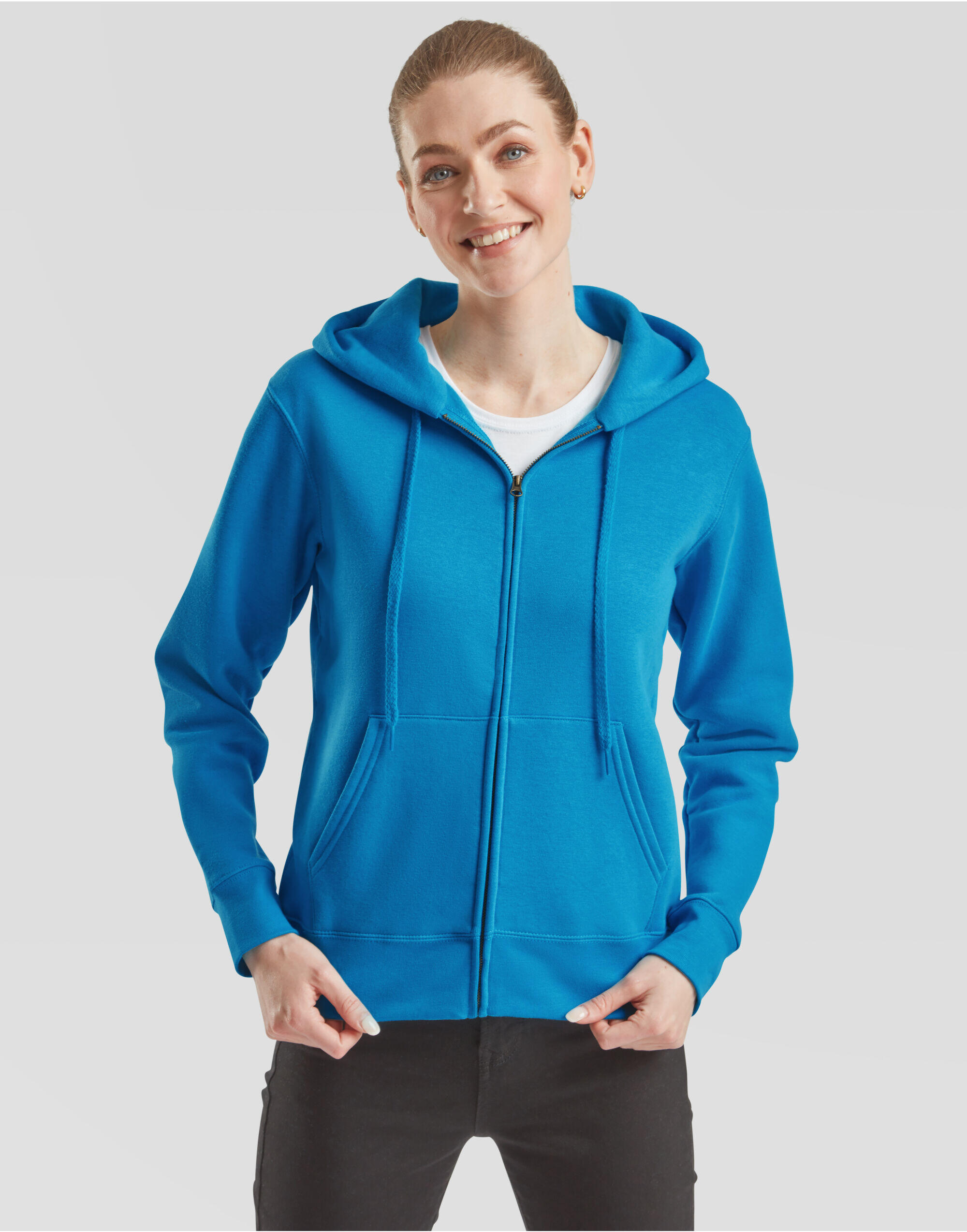 Fruit Of The Loom Azure Blue Ladies' Premium Hooded Sweat Jacket