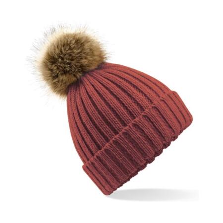 Beechfield Orange Rust Faux Fur Pom Pom Chunky Beanie