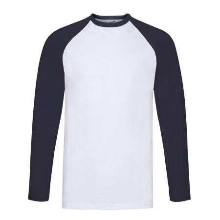 Fruit Of The Loom 61028 Fruit Of The Loom Men's Valueweight L/Sleeve Baseball T White/Deep Navy