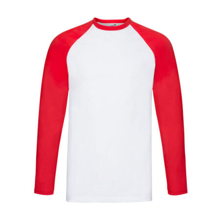 Fruit Of The Loom 61028 Fruit Of The Loom Men's Valueweight L/Sleeve Baseball T White/Red