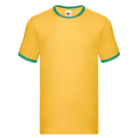 Fruit Of The Loom 61168 Fruit Of The Loom Men's Valueweight Ringer T Sunflower/Kelly Green