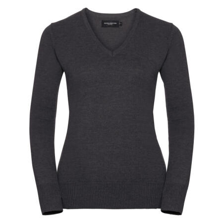 Russell Collection 710F Russell Collection Ladies' V-Neck Knitted Pullover Charcoal Marl