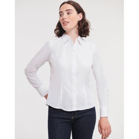 Russell Collection 924F Russell Collection Ladies' L/Sleeve Polycotton Shirt White