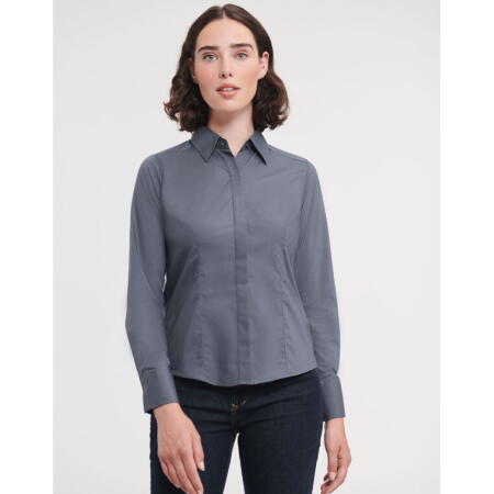 Russell Collection 924F Russell Collection Ladies' L/Sleeve Polycotton Shirt Convoy Grey