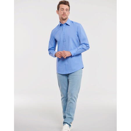 Russell Collection 924M Russell Collection Men's L/Sleeve Polycotton Shirt Corporate Blue
