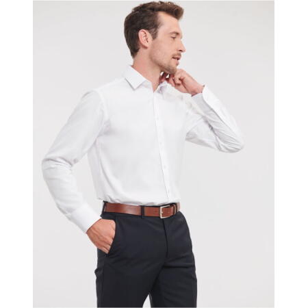 Russell Collection 962M Russell Collection Men's L/Sleeve Herringbone Shirt White
