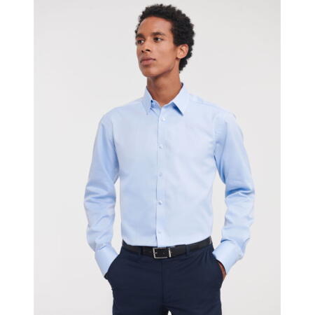 Russell Collection 962M Russell Collection Men's L/Sleeve Herringbone Shirt Light Blue