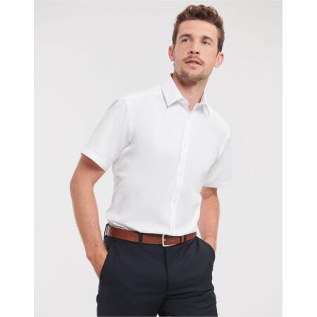 Russell Collection 963M Russell Collection Men's S/Sleeve Herringbone Shirt White