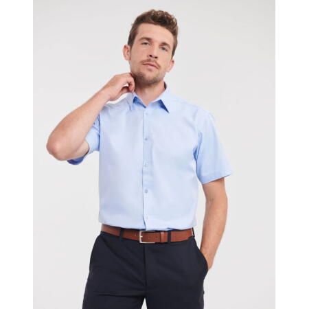 Russell Collection 963M Russell Collection Men's S/Sleeve Herringbone Shirt Light Blue