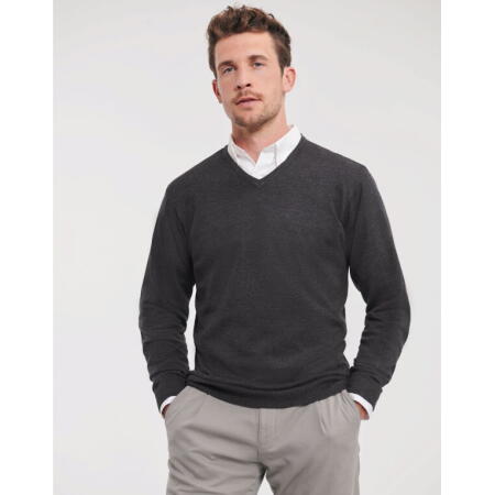 Russell Collection 710M Russell Collection Men's V-Neck Knitted Pullover Charcoal Marl