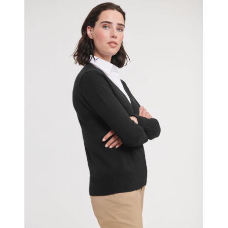 Russell Collection 715F Russell Collection Ladies' V-Neck Knitted Cardigan Charcoal Marl