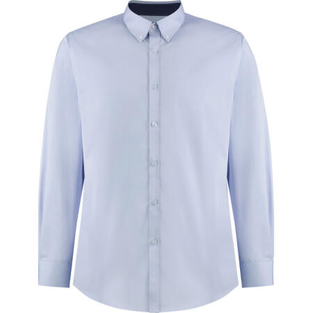 Kustom Kit KK190 Kustom Kit Tailored Fit L/S Premium Contrast Oxford Light Blue/Navy