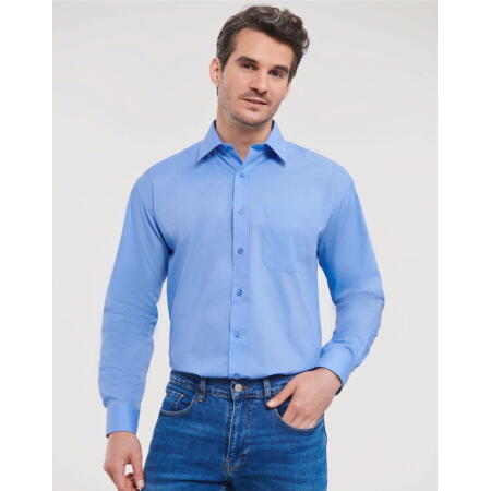 Russell Collection 934M Russell Collection Men's L/Sleeve Polycotton Shirt Corporate Blue