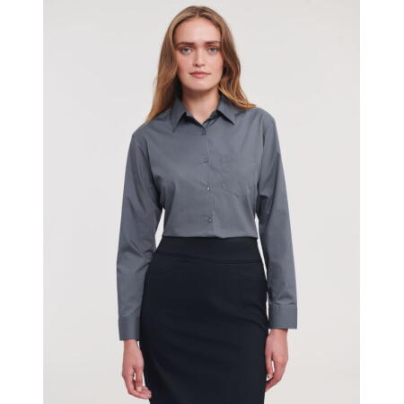 Russell Collection 934F Russell Collection Ladies' L/Sleeve Polycotton Shirt Convoy Grey