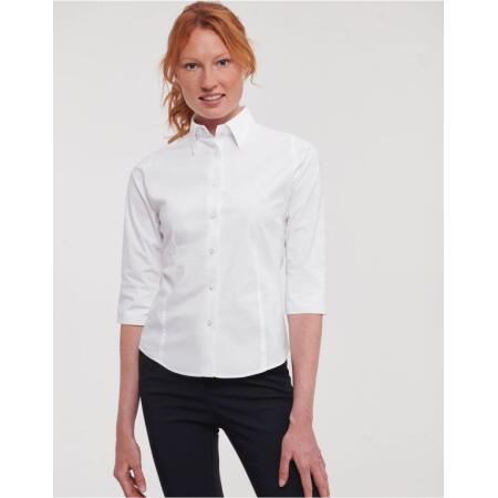 Russell Collection 946F Russell Collection Ladies' 3/4 Sleeve Fitted Stretch Shirt White