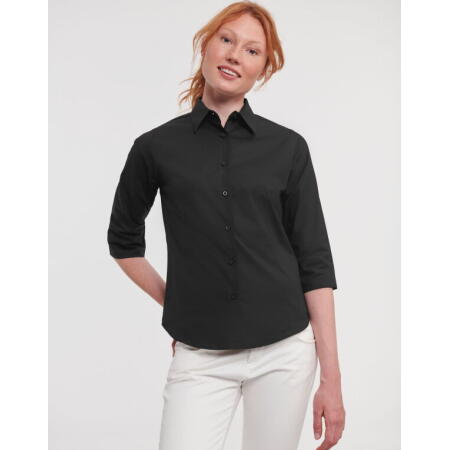 Russell Collection 946F Russell Collection Ladies' 3/4 Sleeve Fitted Stretch Shirt Black