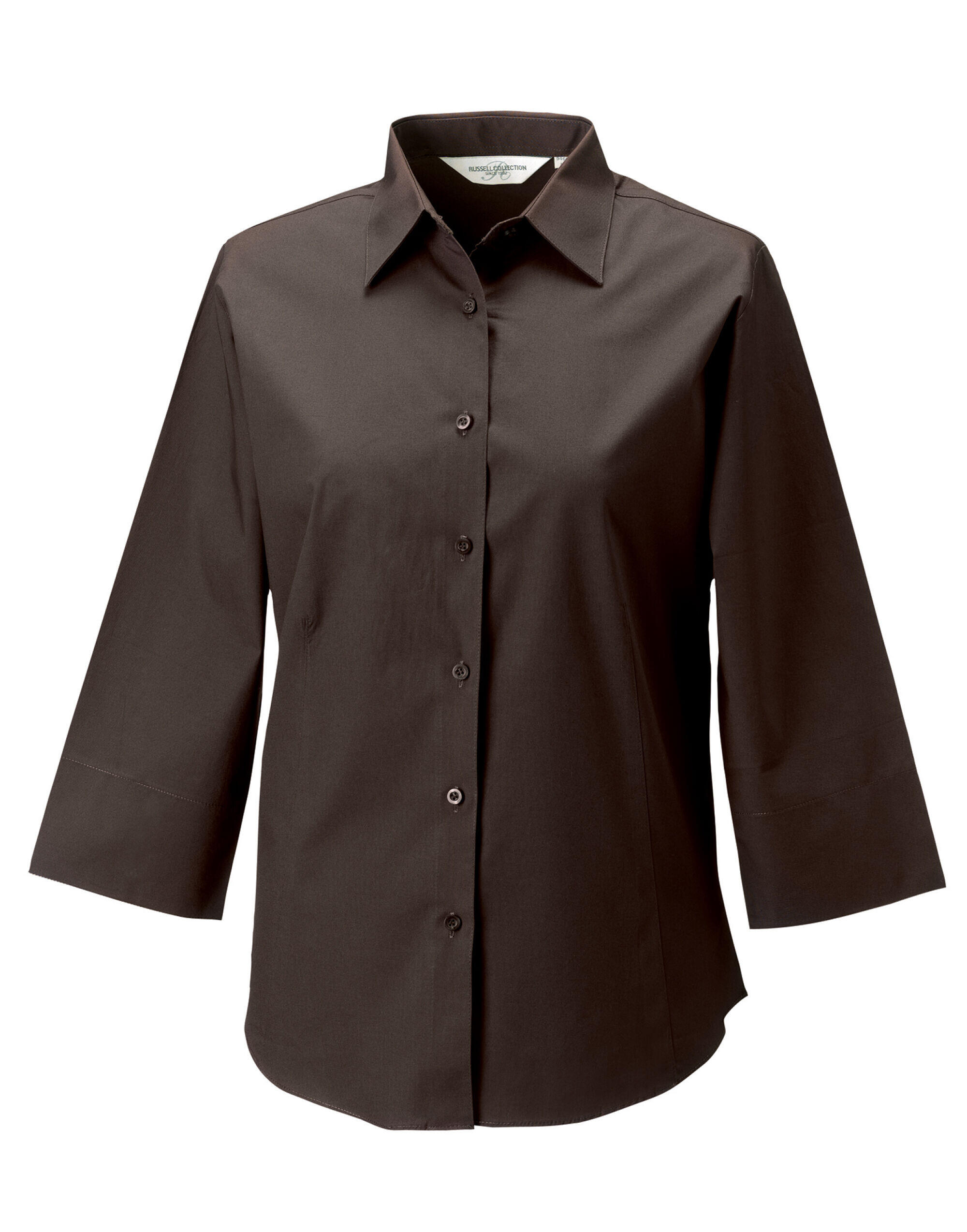 Russell Collection Chocolate Ladies' 3/4 Sleeve Fitted Stretch Shirt