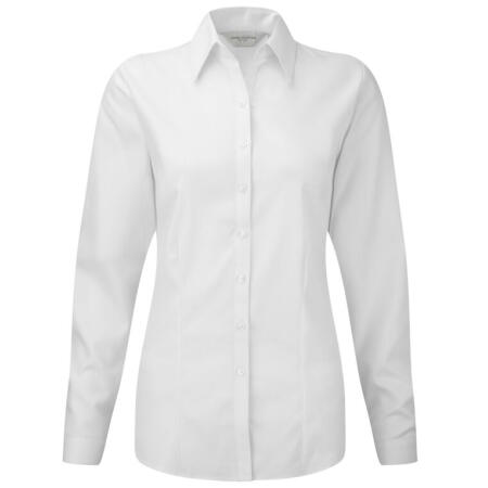 Russell Collection 962F Russell Collection Ladies' L/Sleeve Herringbone Shirt White