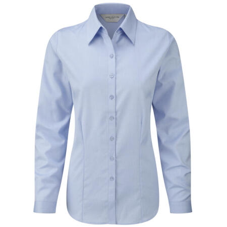 Russell Collection 962F Russell Collection Ladies' L/Sleeve Herringbone Shirt Light Blue