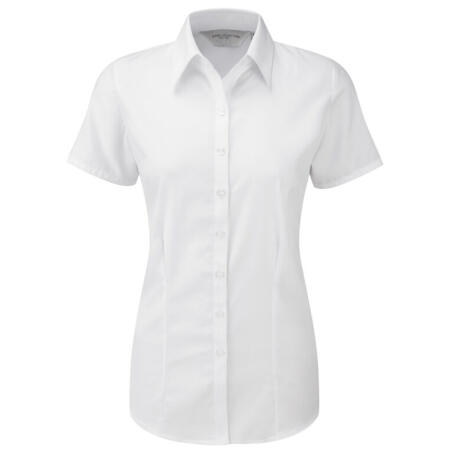 Russell Collection 963F Russell Collection Ladies' S/Sleeve Herringbone Shirt White