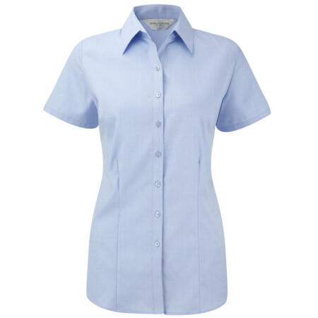 Russell Collection 963F Russell Collection Ladies' S/Sleeve Herringbone Shirt Light Blue