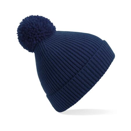 Beechfield Oxford Navy Engineered Knit Ribbed Pom Pom Beanie