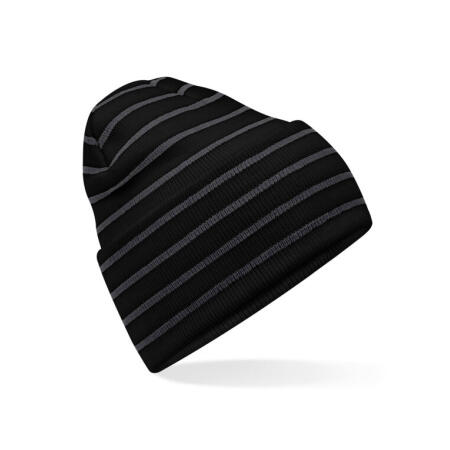 Beechfield B39R Beechfield  Original Deep Cuffed Striped Beanie Black/Graphite