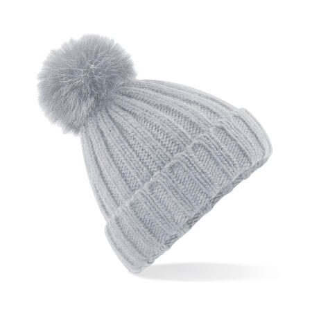 Beechfield B413 Verbier Faux Fur Pop Pom Chunky Beanie Light Grey