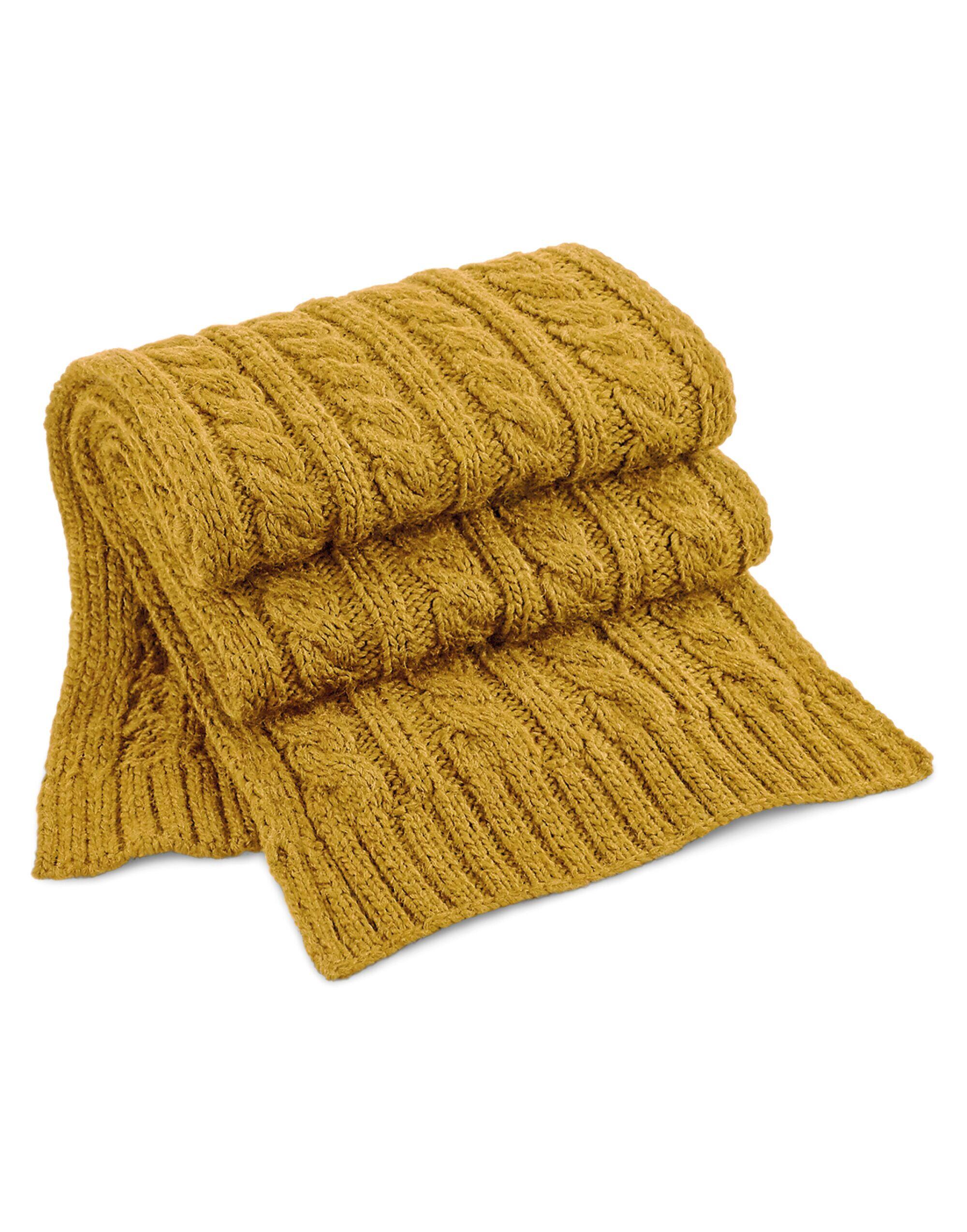 Beechfield B499 Cable Knit Melange Scarf Mustard