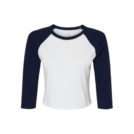Bella BE1200 Bella Women's Micro Rib 3/4 Raglan Tee White/Navy