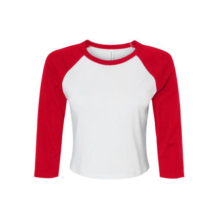 Bella BE1200 Bella Women's Micro Rib 3/4 Raglan Tee White/Red