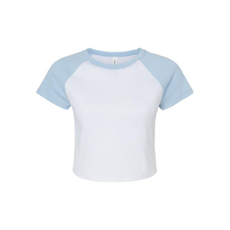 Bella BE1201 Bella Women's Micro Rib Raglan Baby Tee White/Baby Blue