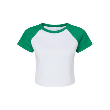 Bella BE1201 Bella Women's Micro Rib Raglan Baby Tee White/Kelly