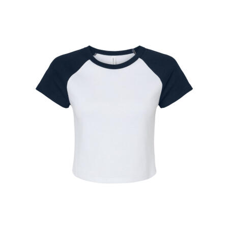 Bella BE1201 Bella Women's Micro Rib Raglan Baby Tee White/Navy