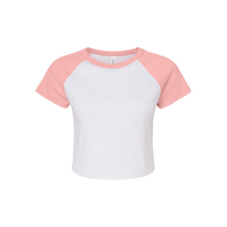 Bella BE1201 Bella Women's Micro Rib Raglan Baby Tee White/Pink