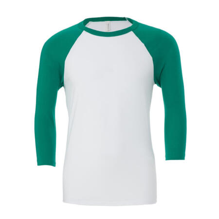 Bella CA3200 Bella Canvas Unisex 3/4 Sleeve Baseball Tee White/Kelly Green
