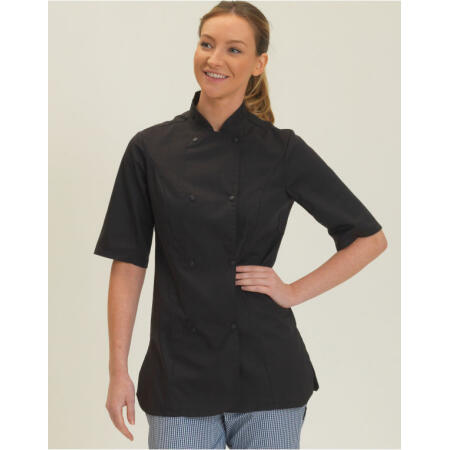 Dennys DD33S Dennys Ladies' Short Sleeve Fitted Chef's Jkt Black
