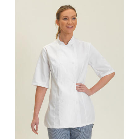 Dennys DD33S Dennys Ladies' Short Sleeve Fitted Chef's Jkt White